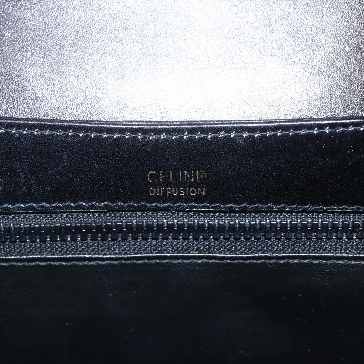 CELINE Horse Carriage Shoulder Bag Leather Black Gold Auth ka1751
