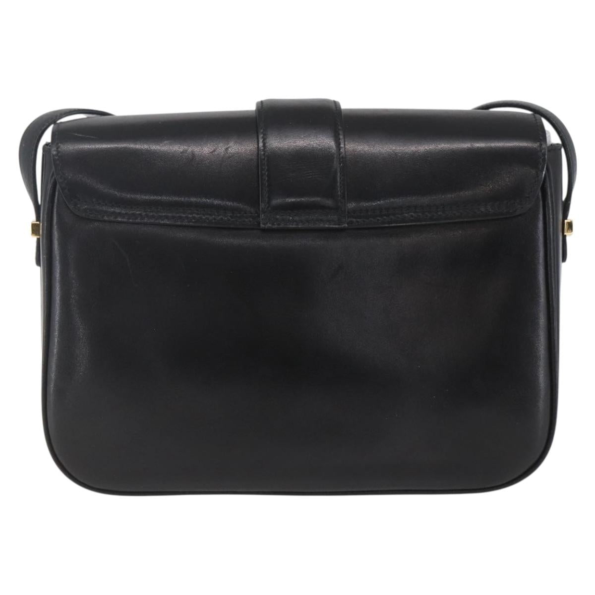 CELINE Horse Carriage Shoulder Bag Leather Black Gold Auth ka1751