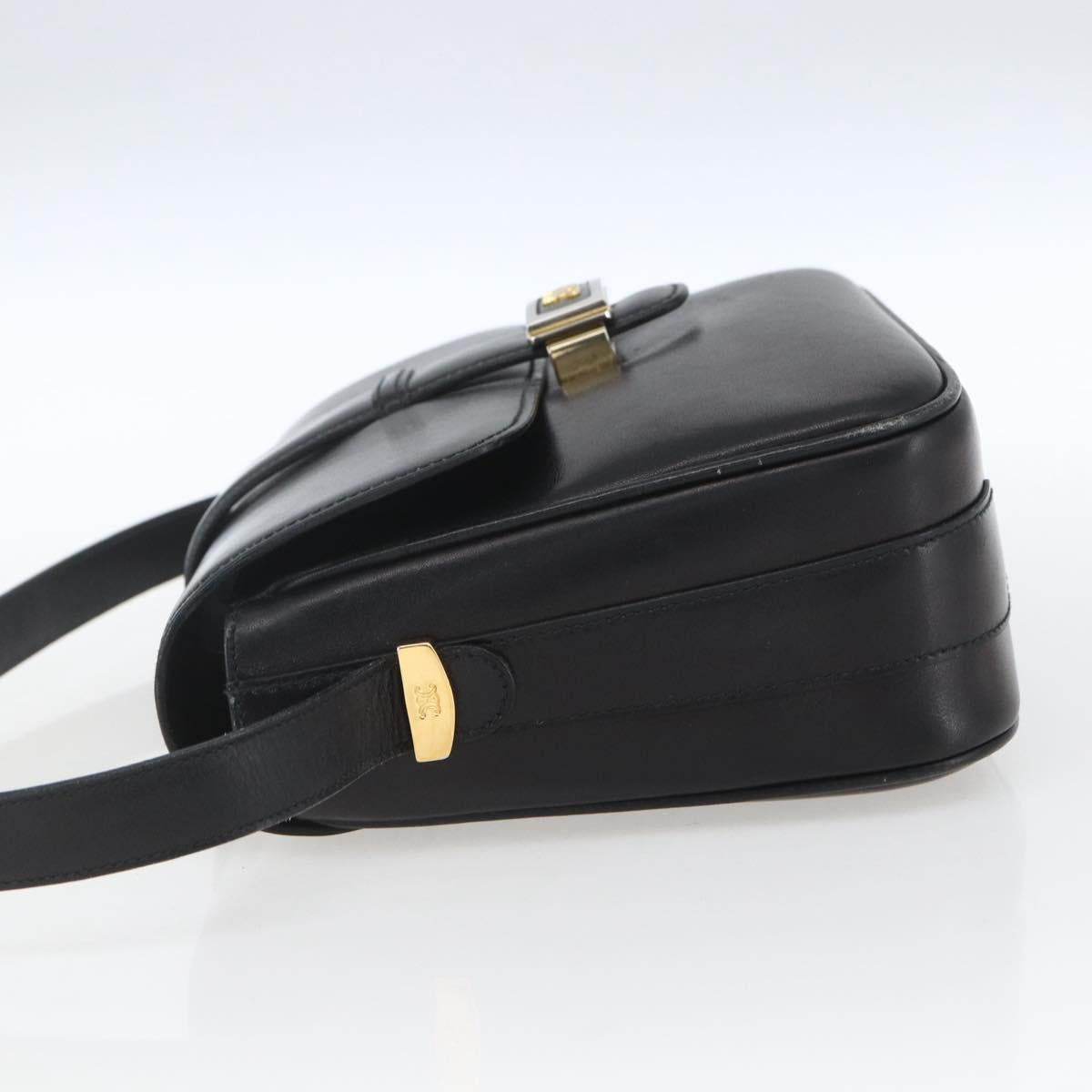 CELINE Horse Carriage Shoulder Bag Leather Black Gold Auth ka1751