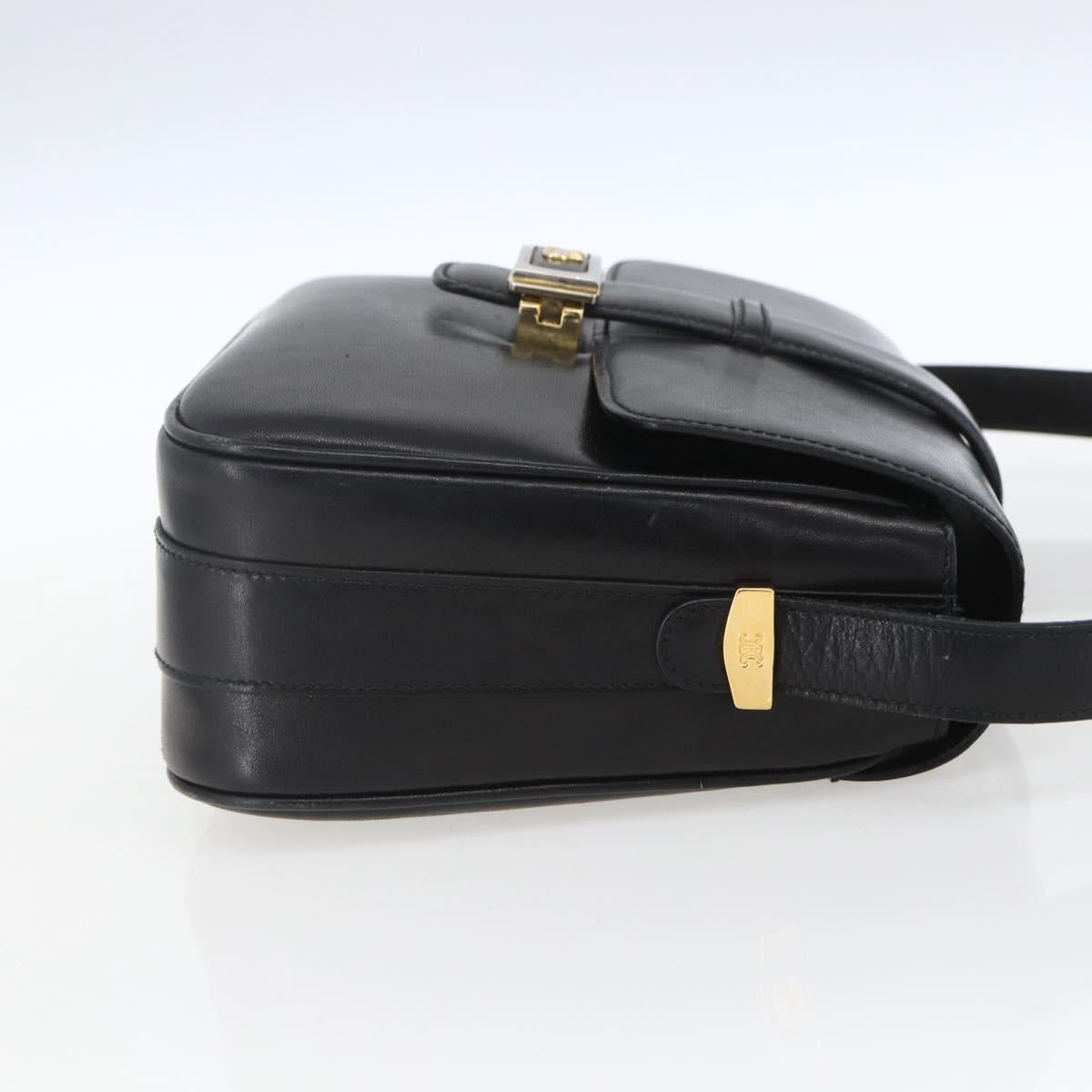 CELINE Horse Carriage Shoulder Bag Leather Black Gold Auth ka1751
