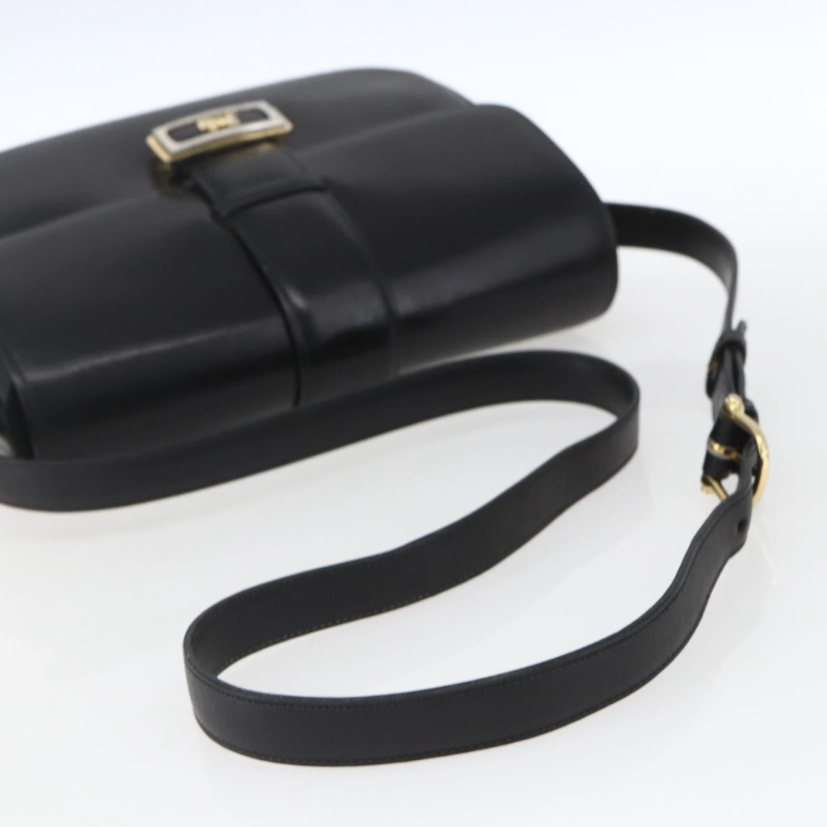 CELINE Horse Carriage Shoulder Bag Leather Black Gold Auth ka1751