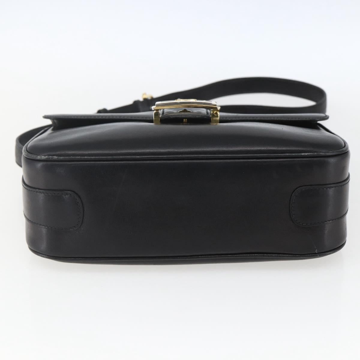CELINE Horse Carriage Shoulder Bag Leather Black Gold Auth ka1751