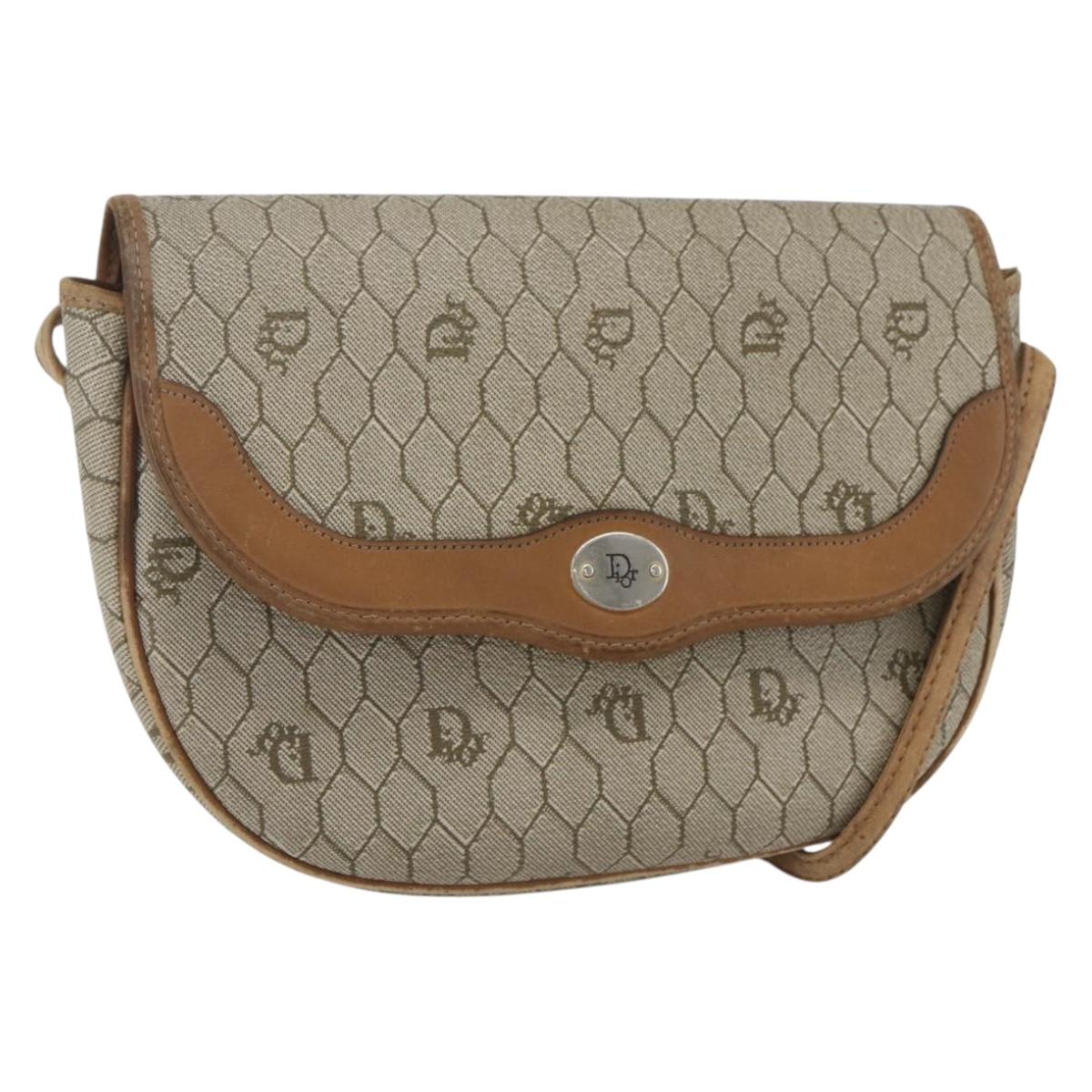 Christian Dior Honeycomb Canvas Shoulder Bag Beige Gold Auth ka1775