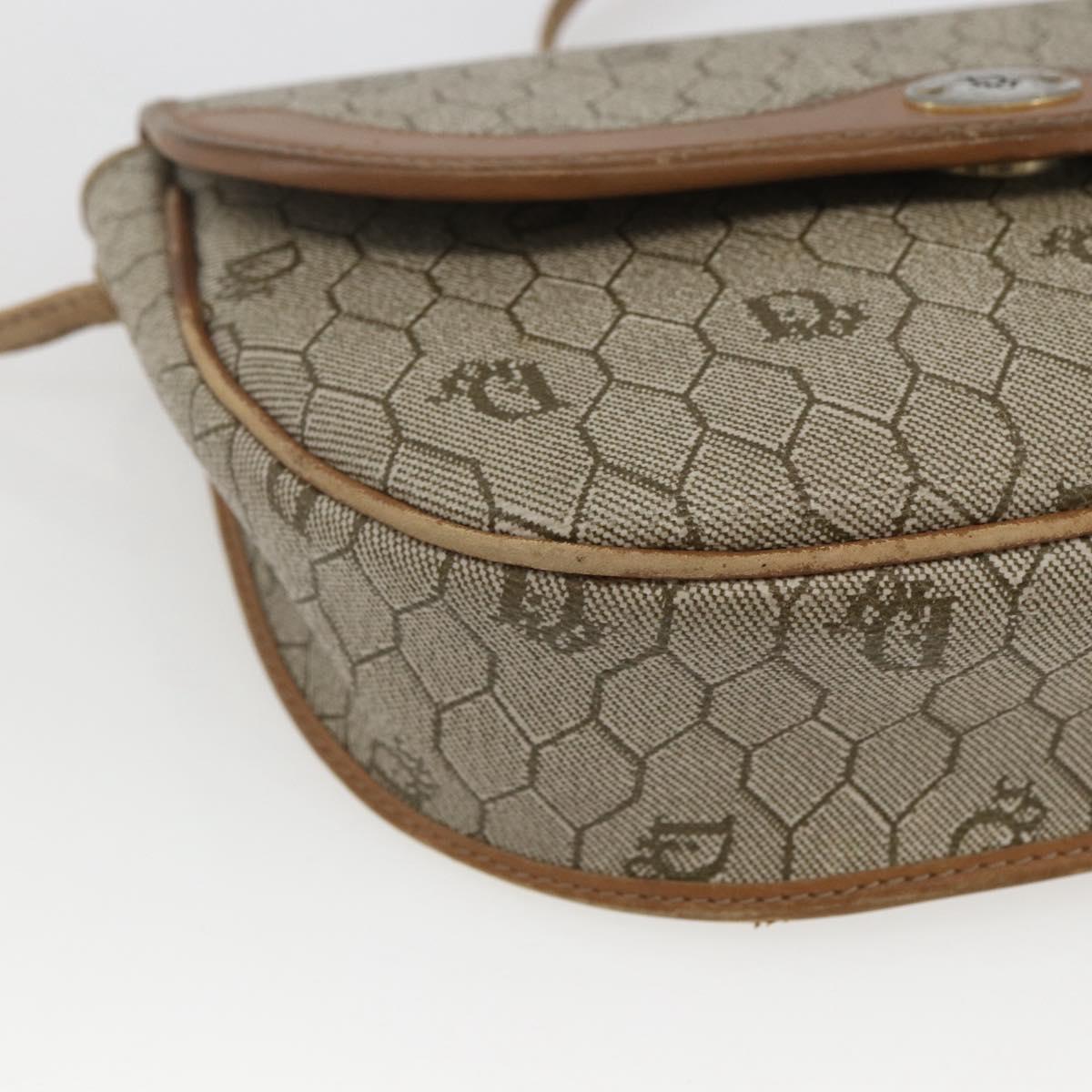 Christian Dior Honeycomb Canvas Shoulder Bag Beige Gold Auth ka1775