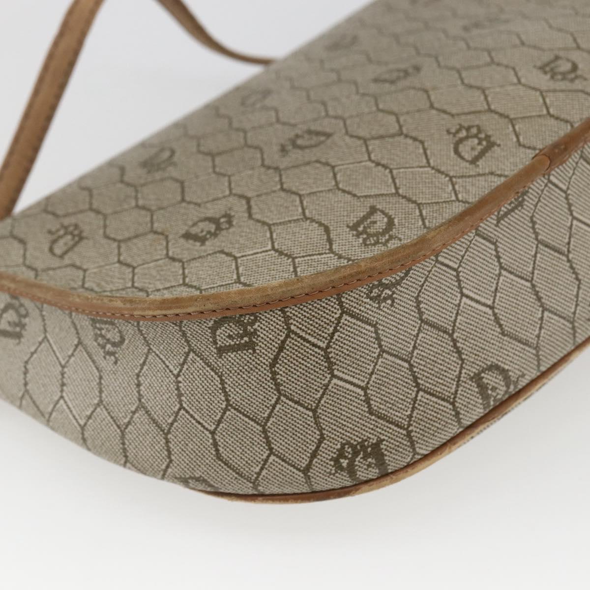 Christian Dior Honeycomb Canvas Shoulder Bag Beige Gold Auth ka1775