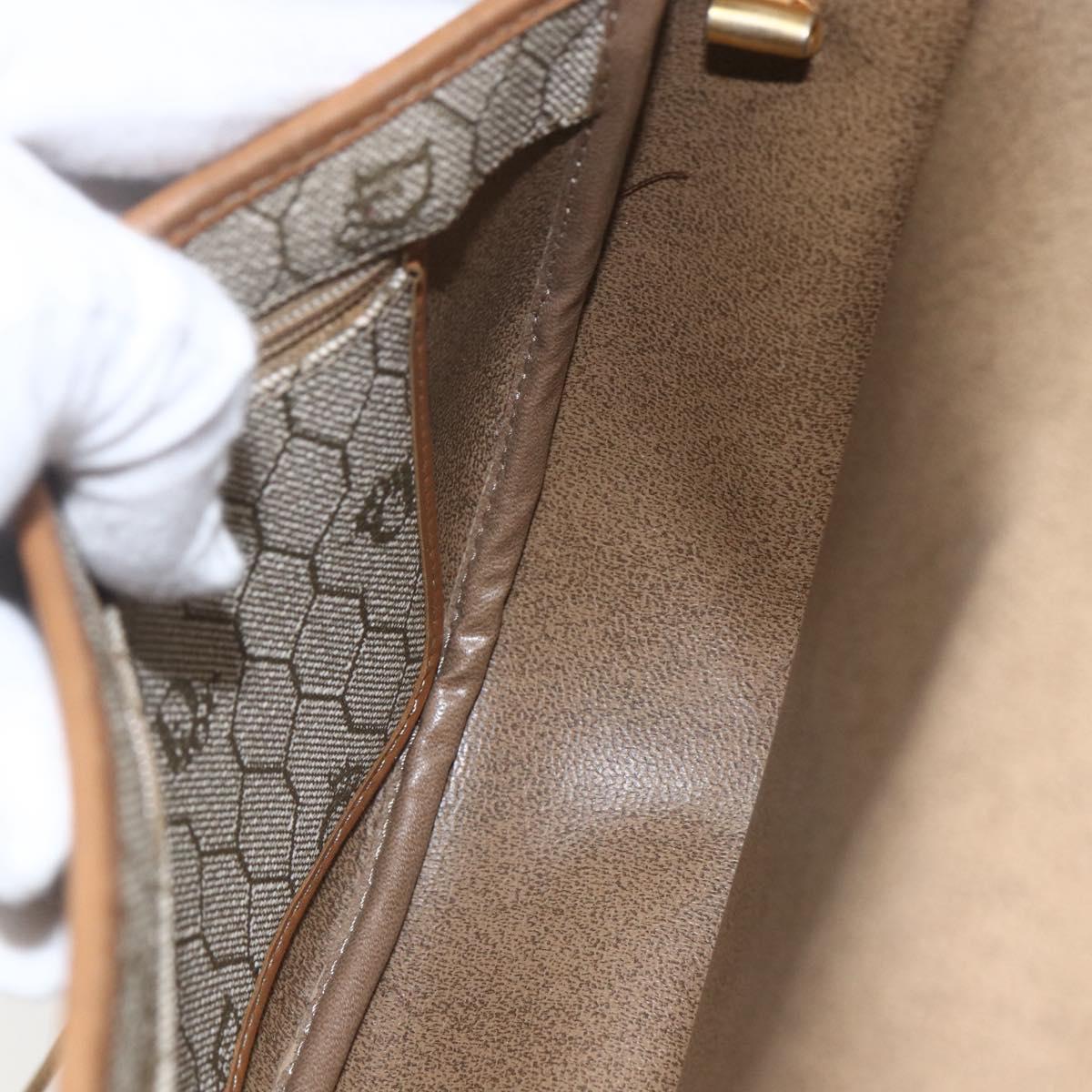 Christian Dior Honeycomb Canvas Shoulder Bag Beige Gold Auth ka1775