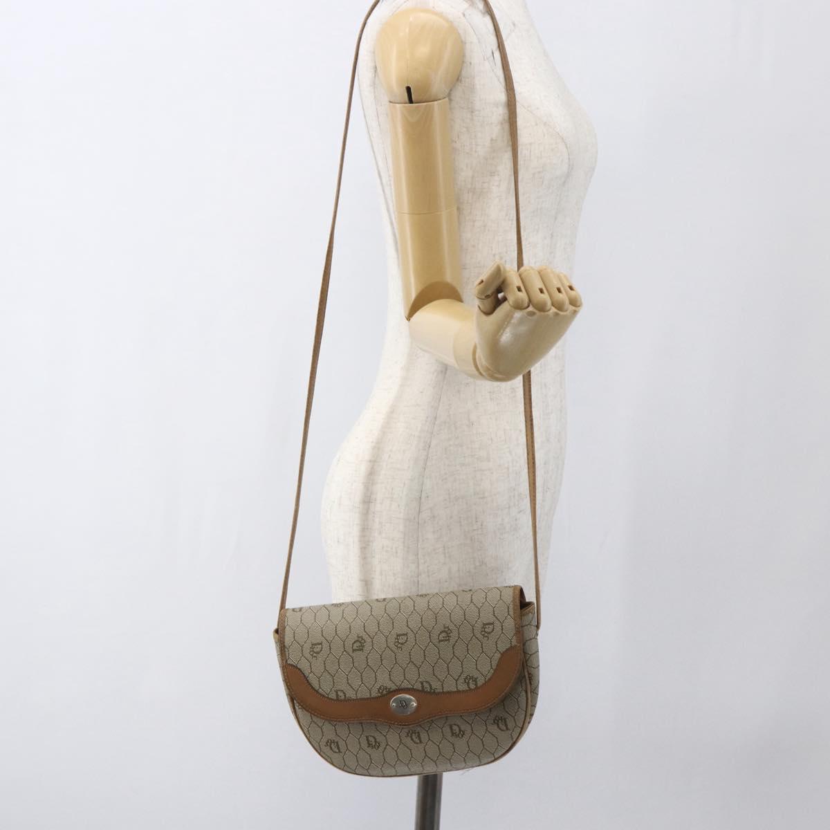 Christian Dior Honeycomb Canvas Shoulder Bag Beige Gold Auth ka1775