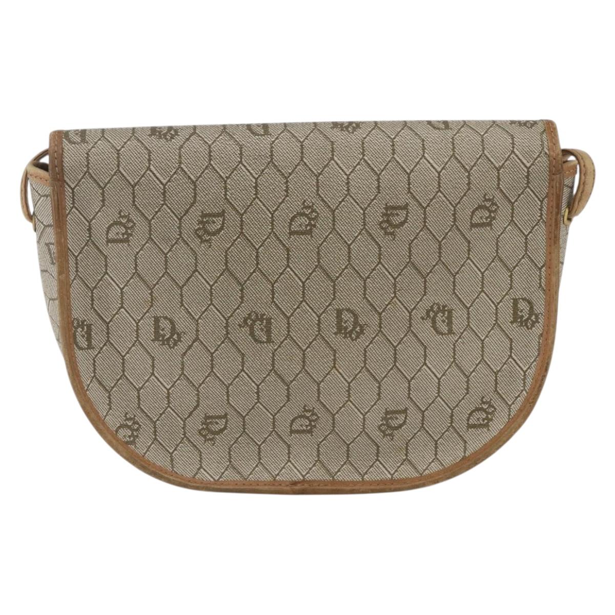 Christian Dior Honeycomb Canvas Shoulder Bag Beige Gold Auth ka1775