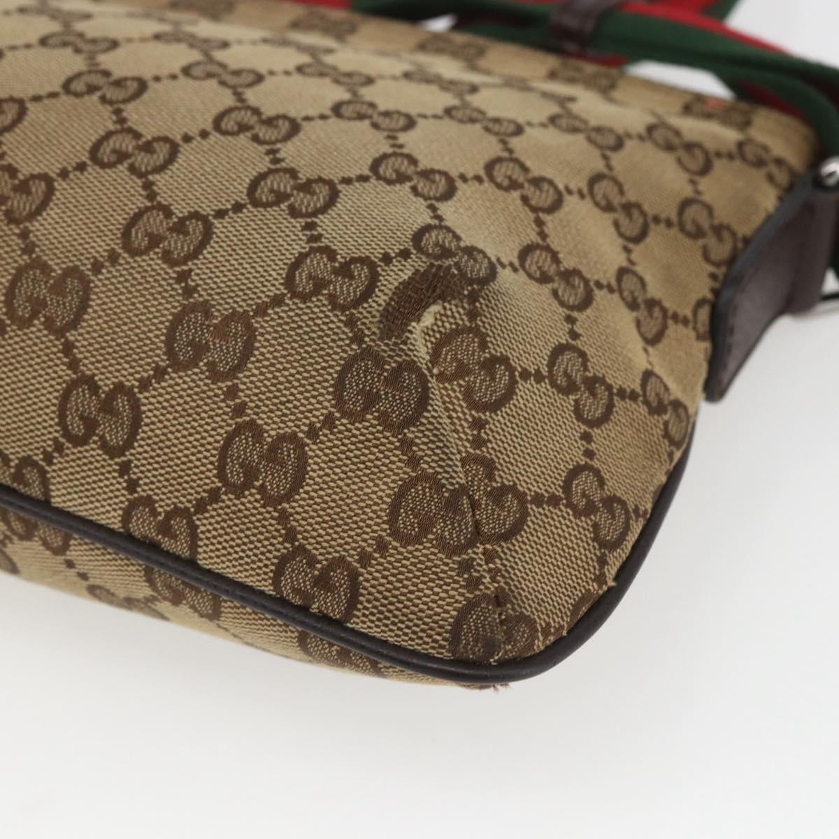 GUCCI GG Canvas Web Sherry Line Shoulder Bag Beige Red Green 189749 Auth ka1776