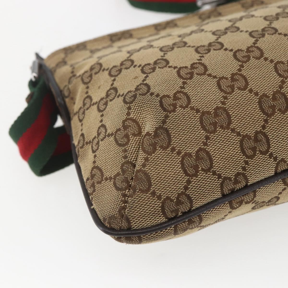 GUCCI GG Canvas Web Sherry Line Shoulder Bag Beige Red Green 189749 Auth ka1776