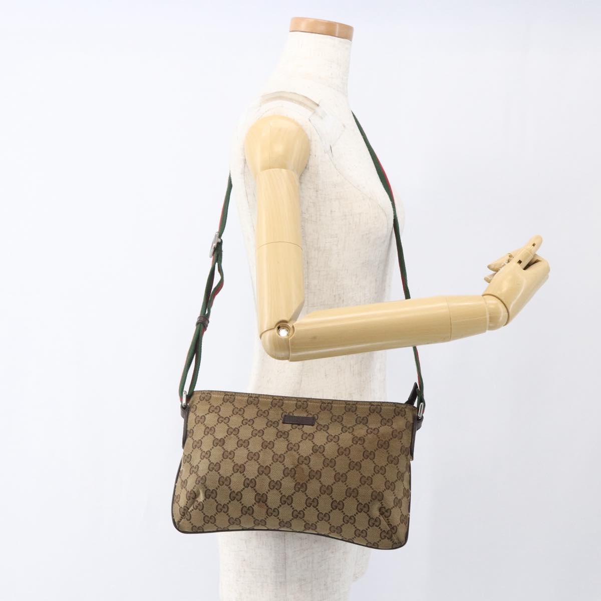 GUCCI GG Canvas Web Sherry Line Shoulder Bag Beige Red Green 189749 Auth ka1776