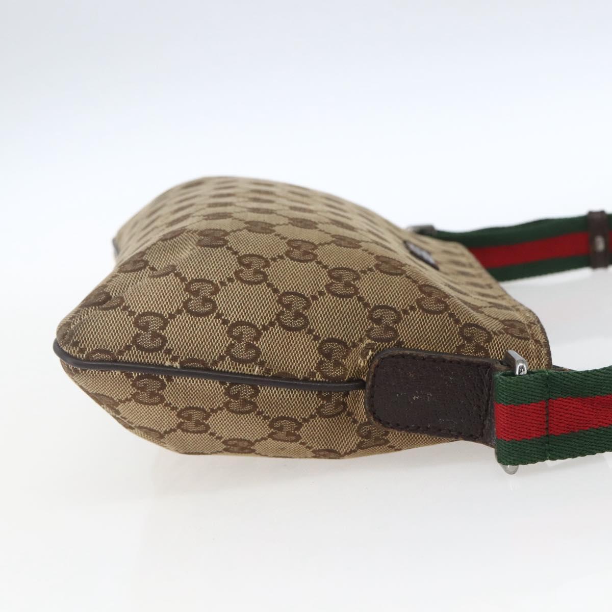 GUCCI GG Canvas Web Sherry Line Shoulder Bag Beige Red Green 189749 Auth ka1776