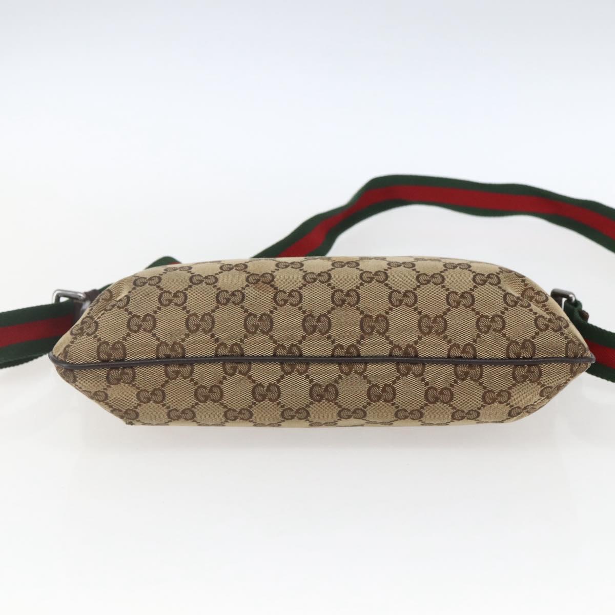 GUCCI GG Canvas Web Sherry Line Shoulder Bag Beige Red Green 189749 Auth ka1776