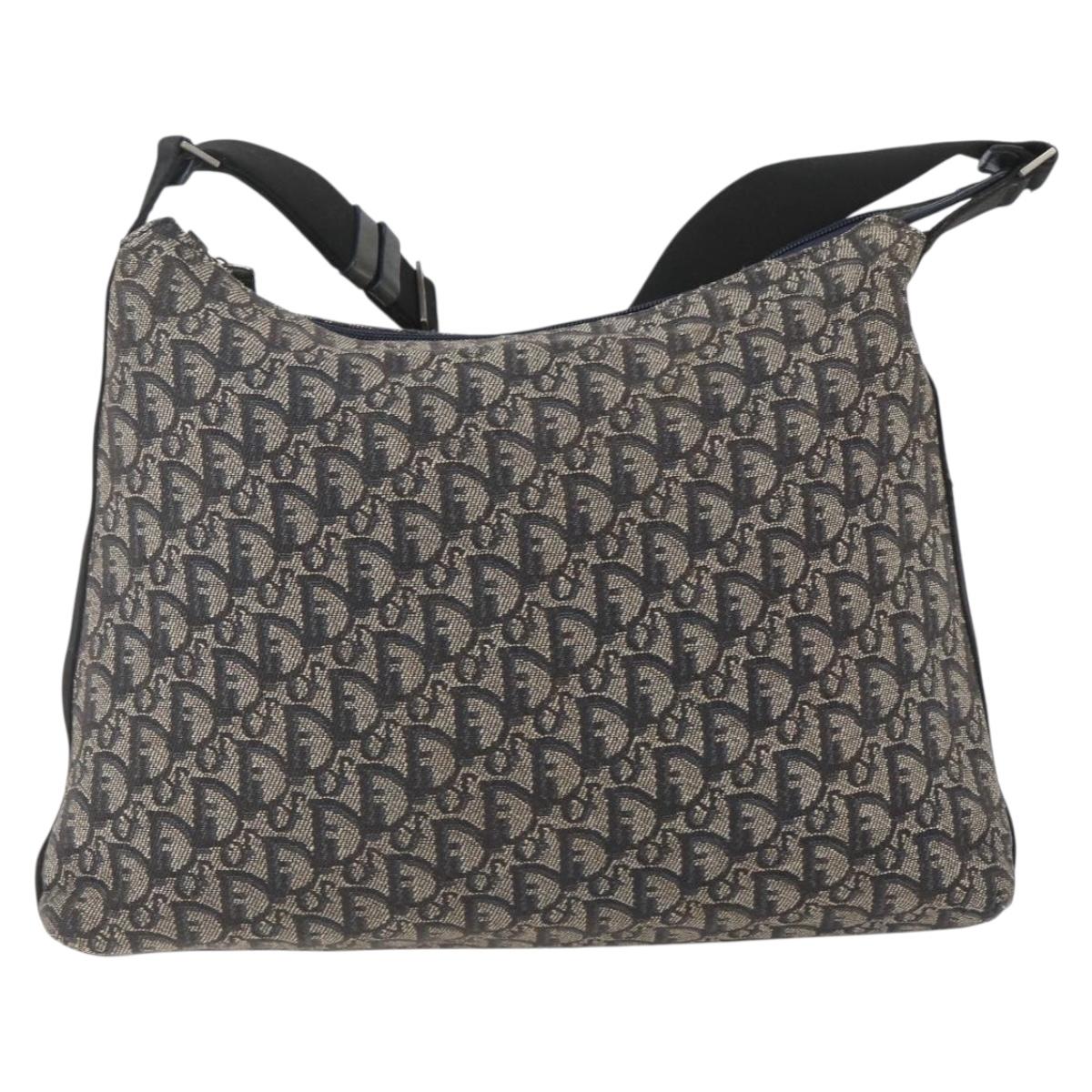 Christian Dior Trotter Canvas Shoulder Bag Navy Silver Auth ka1785