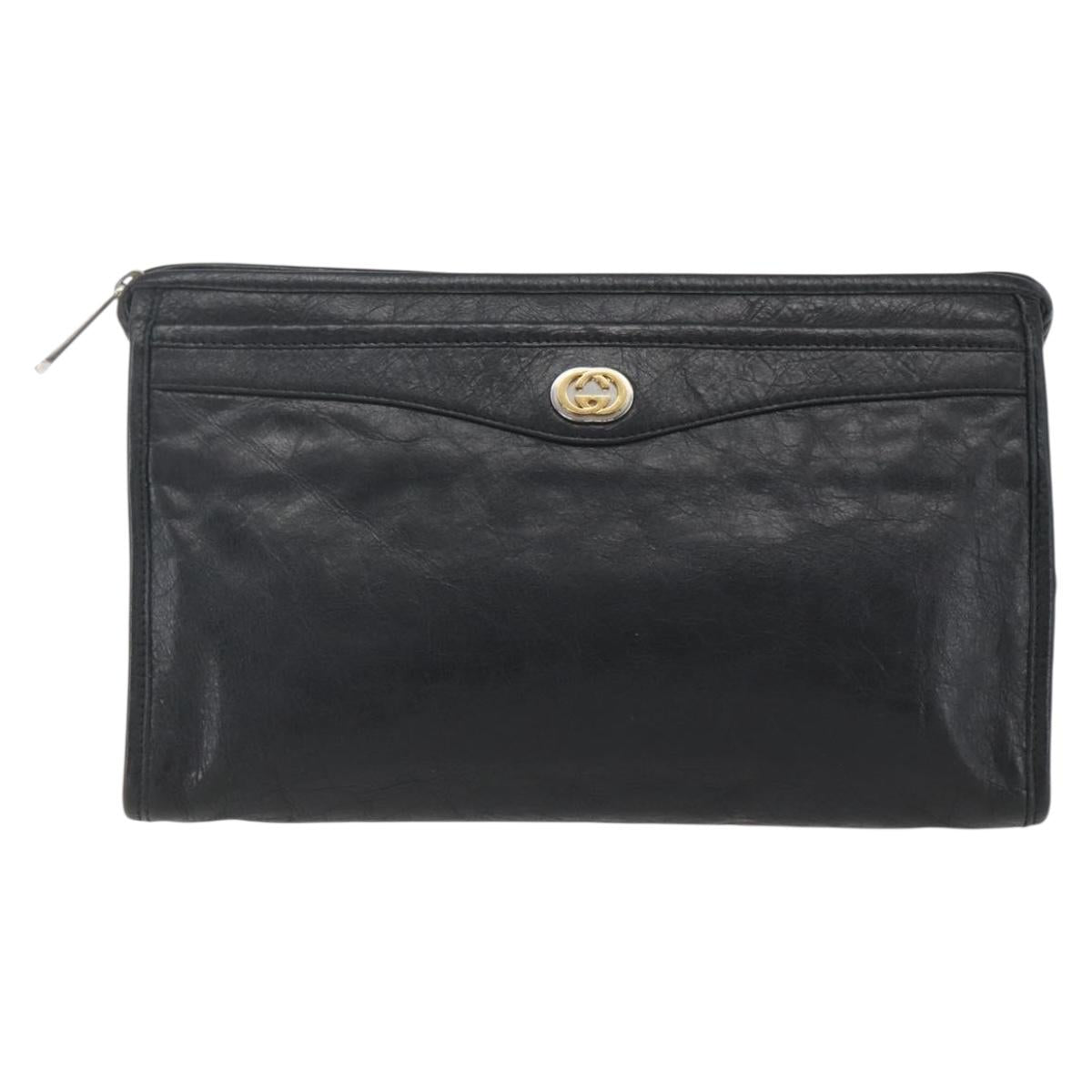 GUCCI Clutch Bag Leather Black Gold 575991 Auth ka1797