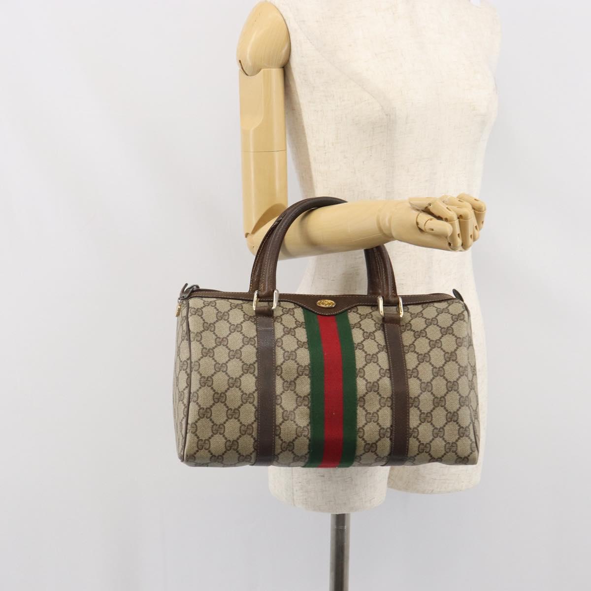 GUCCI GG Supreme Web Sherry Line Hand Bag PVC Beige 010 378 Auth ka1799