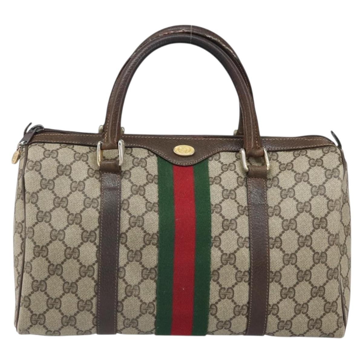 GUCCI GG Supreme Web Sherry Line Hand Bag PVC Beige 010 378 Auth ka1799
