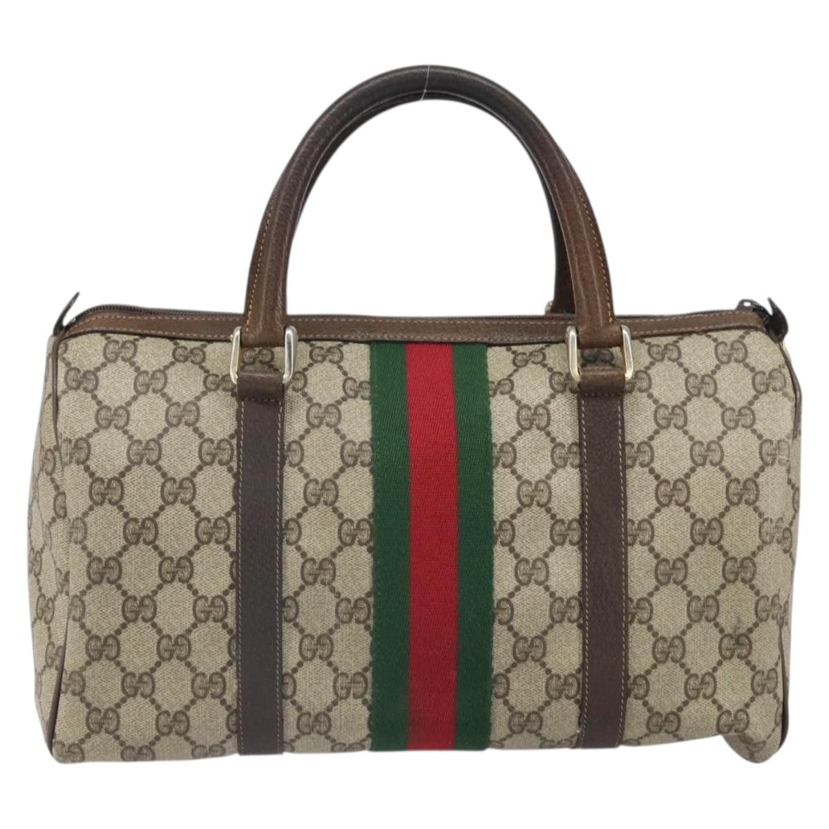 GUCCI GG Supreme Web Sherry Line Hand Bag PVC Beige 010 378 Auth ka1799