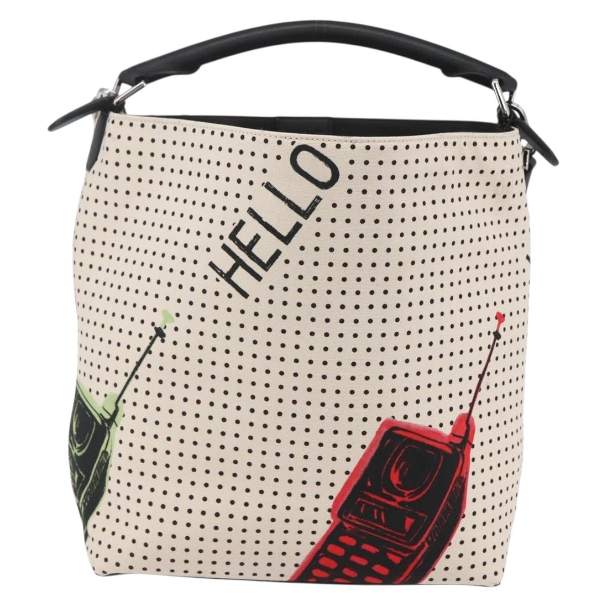 LOEWE Shoulder Bag Canvas 2way White Silver Auth ka1801M