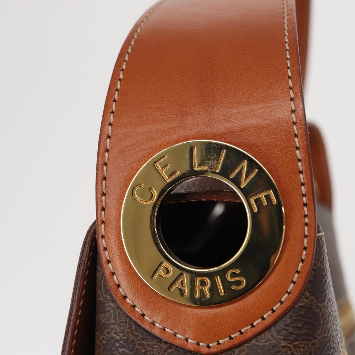 CELINE Macadam Canvas Shoulder Bag PVC Leather Brown Gold Auth ka1802V