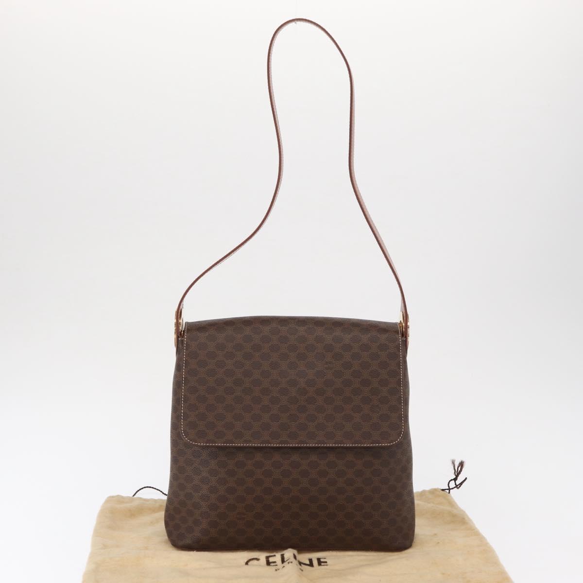 CELINE Macadam Canvas Shoulder Bag PVC Leather Brown Gold Auth ka1802V