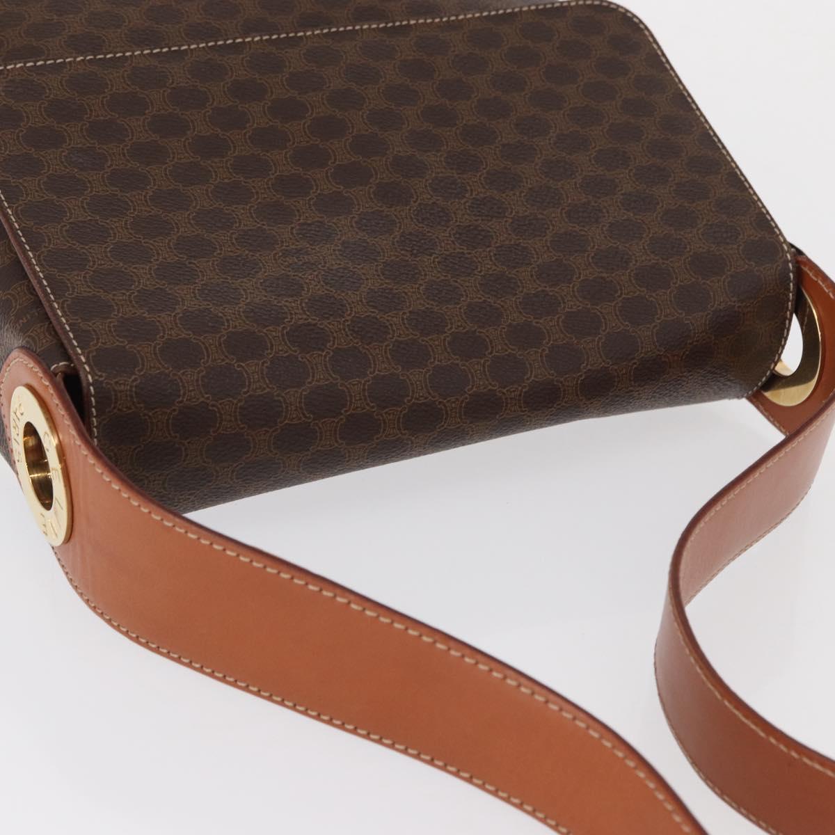 CELINE Macadam Canvas Shoulder Bag PVC Leather Brown Gold Auth ka1802V