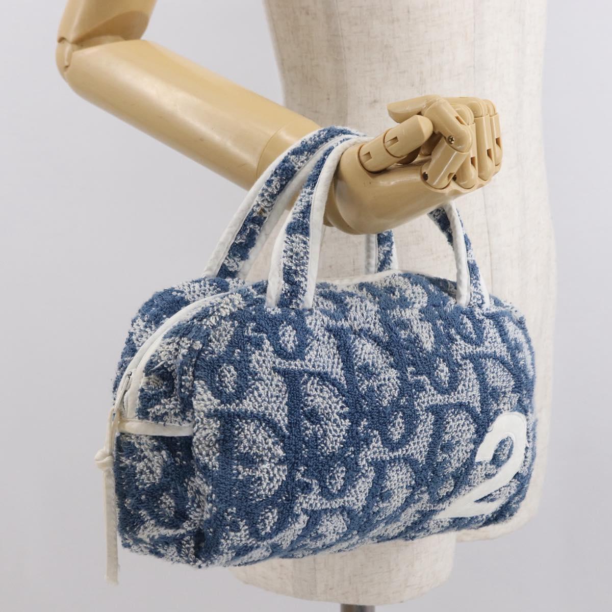 Christian Dior Trotter Canvas Hand Bag Pile Blue Auth ka1808A