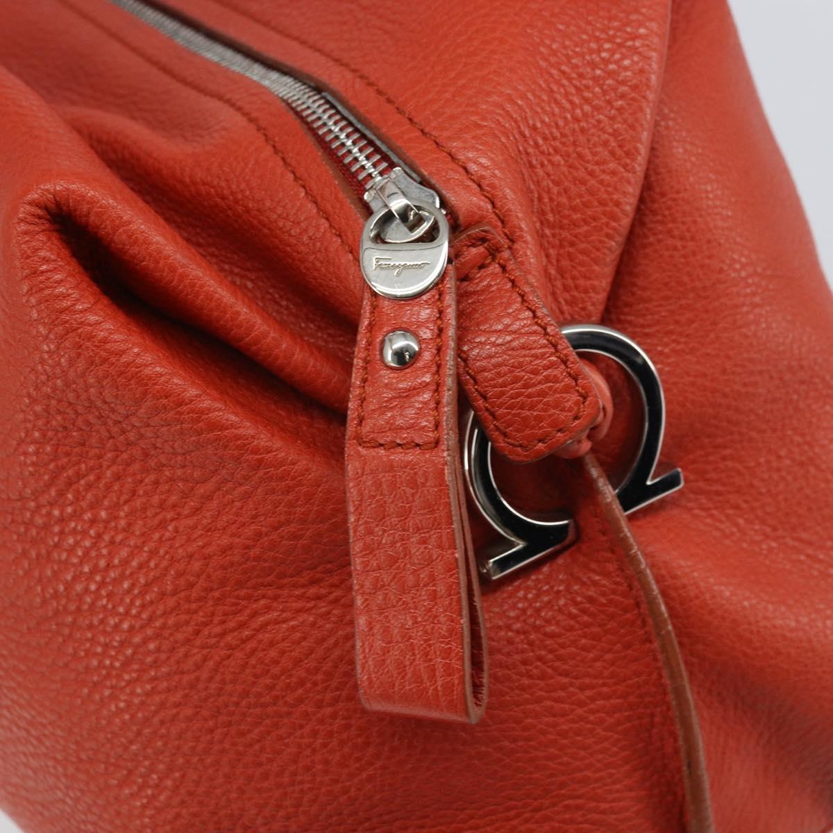 Salvatore Ferragamo Gancini Hand Bag Leather Red Silver Auth ka1809V