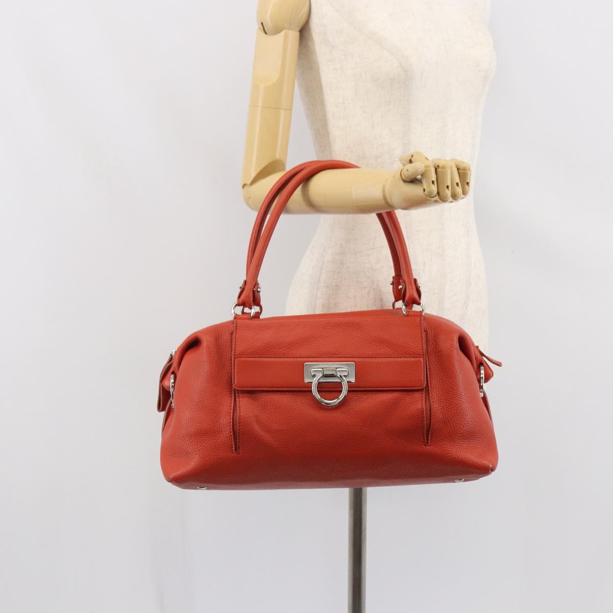 Salvatore Ferragamo Gancini Hand Bag Leather Red Silver Auth ka1809V