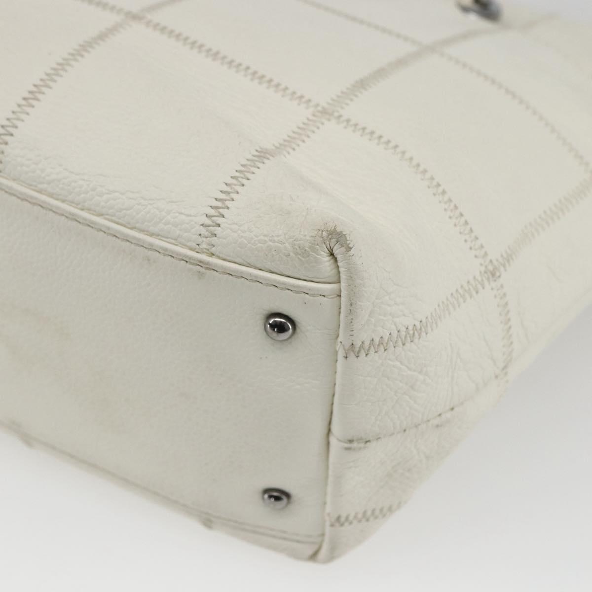 CHANEL Choco Bar Tote Bag Leather White Silver CC Auth ka1815