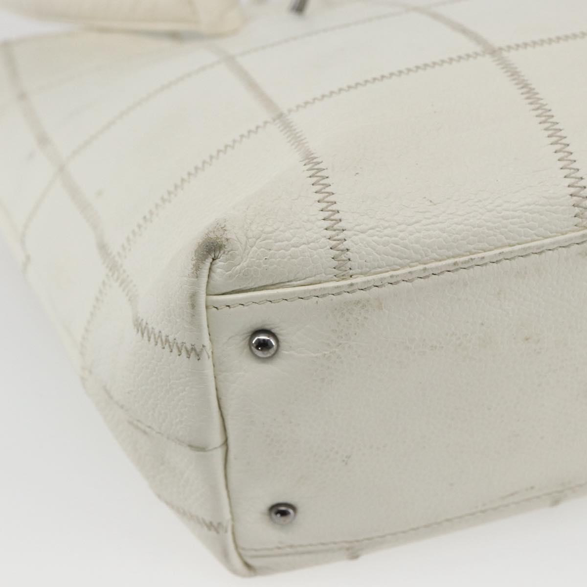 CHANEL Choco Bar Tote Bag Leather White Silver CC Auth ka1815
