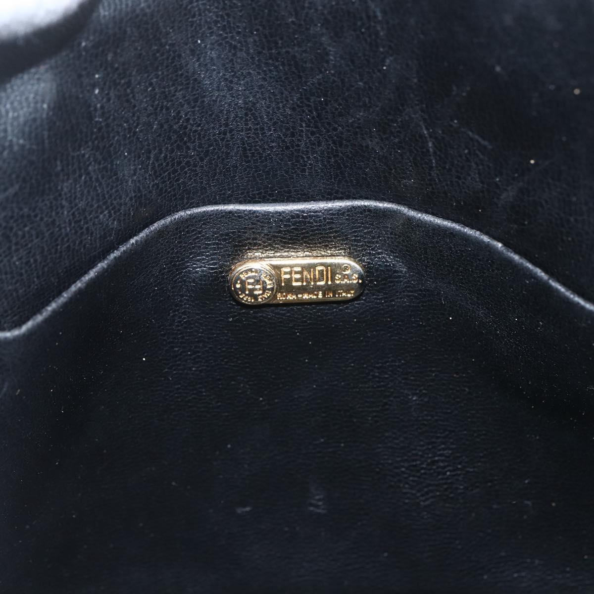 FENDI Shoulder Bag Leather Black Gold Auth ka1834