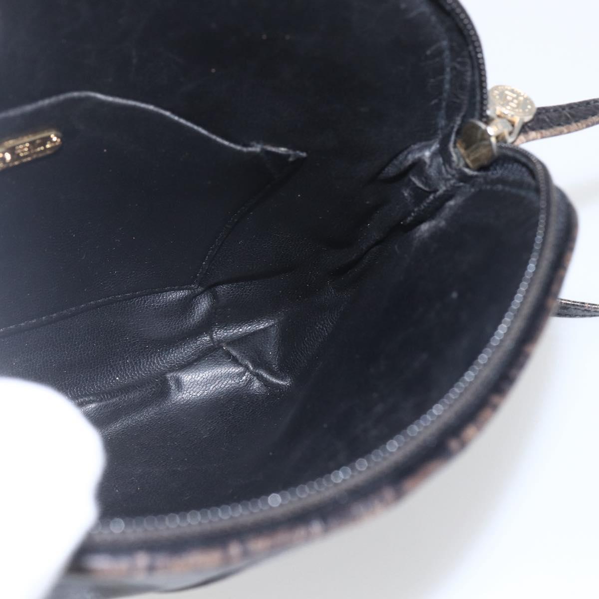 FENDI Shoulder Bag Leather Black Gold Auth ka1834