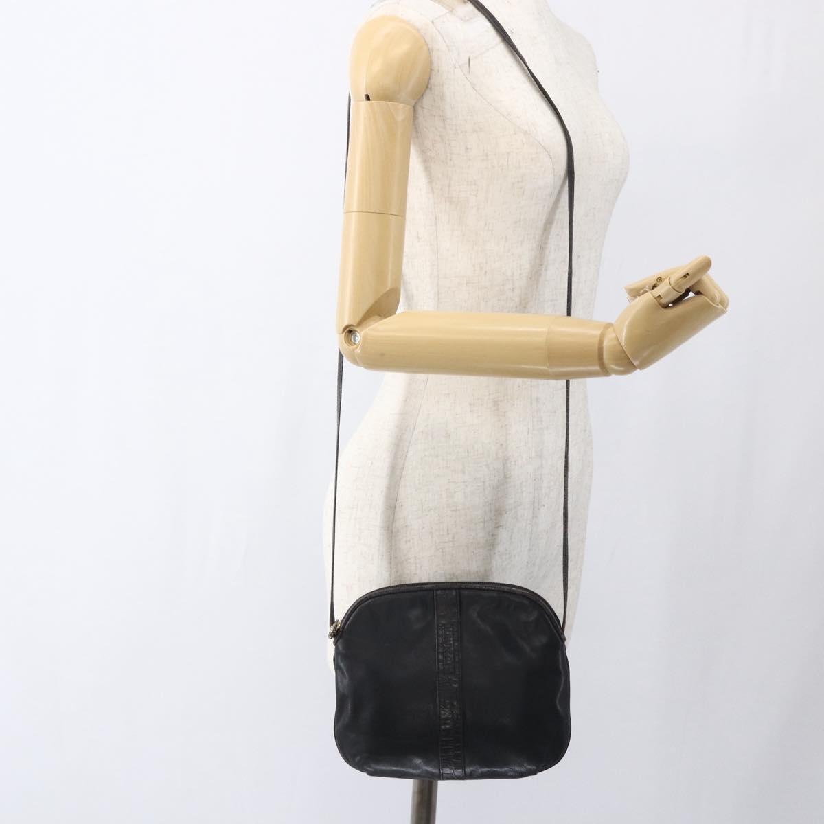 FENDI Shoulder Bag Leather Black Gold Auth ka1834