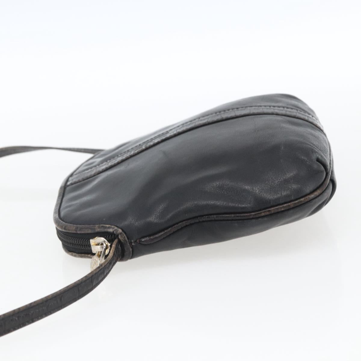 FENDI Shoulder Bag Leather Black Gold Auth ka1834
