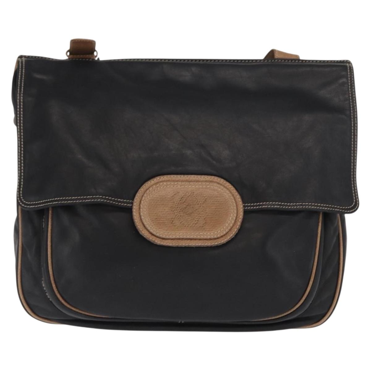 LOEWE Anagram Shoulder Bag Leather Black Auth ka1835