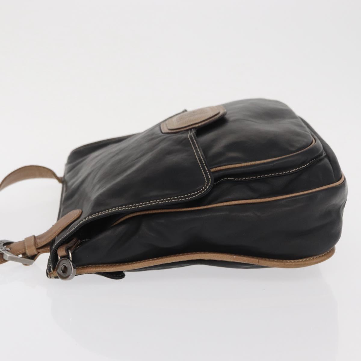 LOEWE Anagram Shoulder Bag Leather Black Auth ka1835