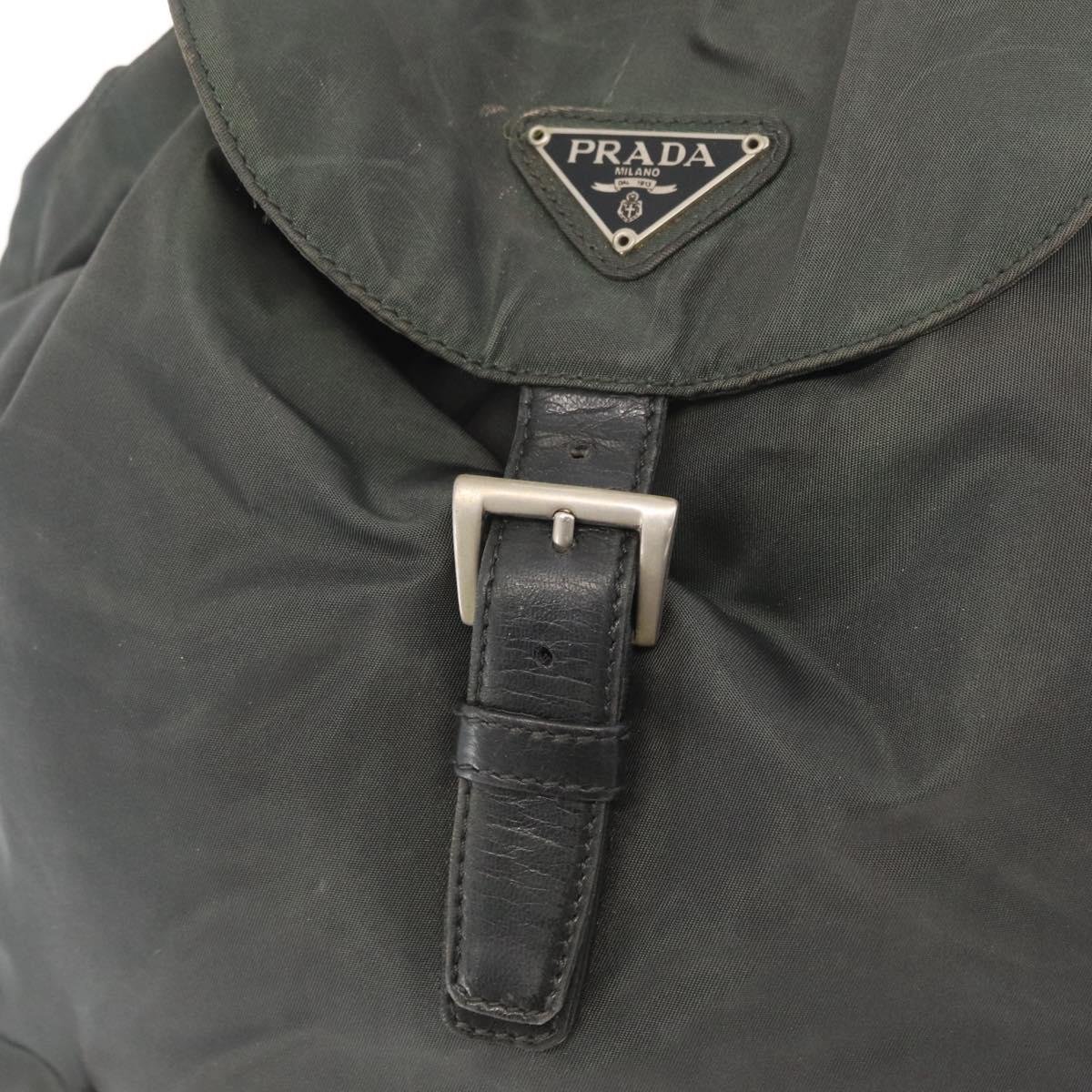 PRADA Backpack Nylon Khaki Silver Auth ka1839