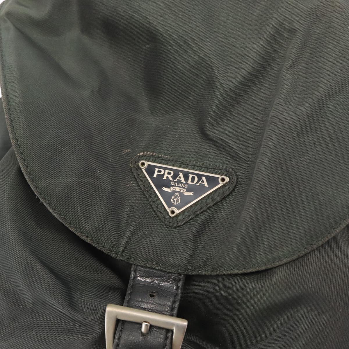 PRADA Backpack Nylon Khaki Silver Auth ka1839