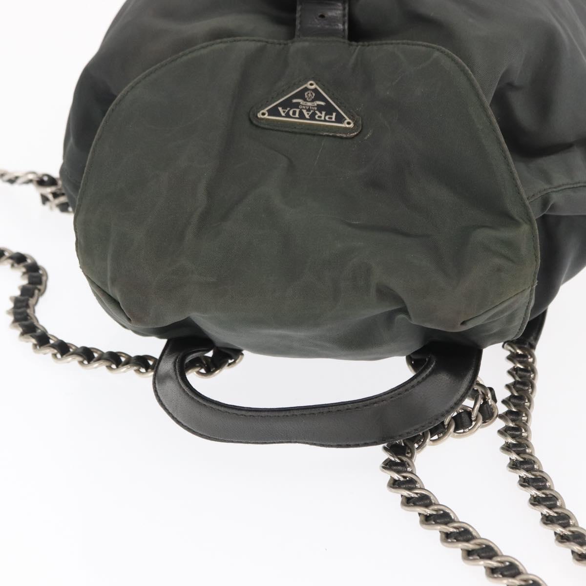 PRADA Backpack Nylon Khaki Silver Auth ka1839