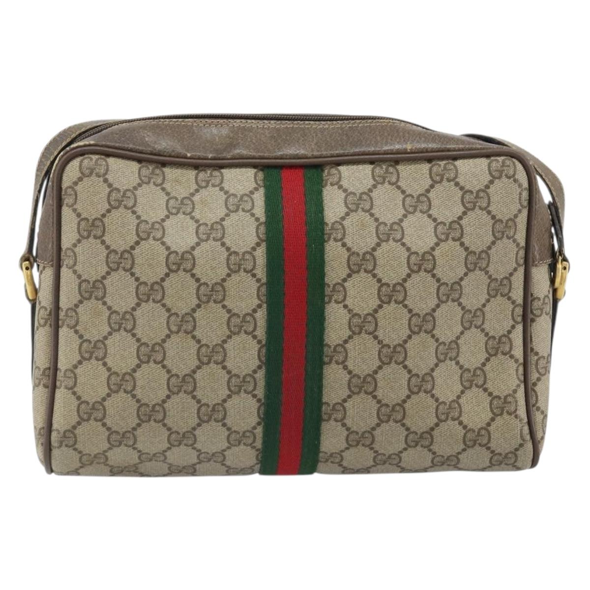 GUCCI GG Supreme Web Sherry Line Bag PVC Beige Gold 24 02 005 Auth ka1843