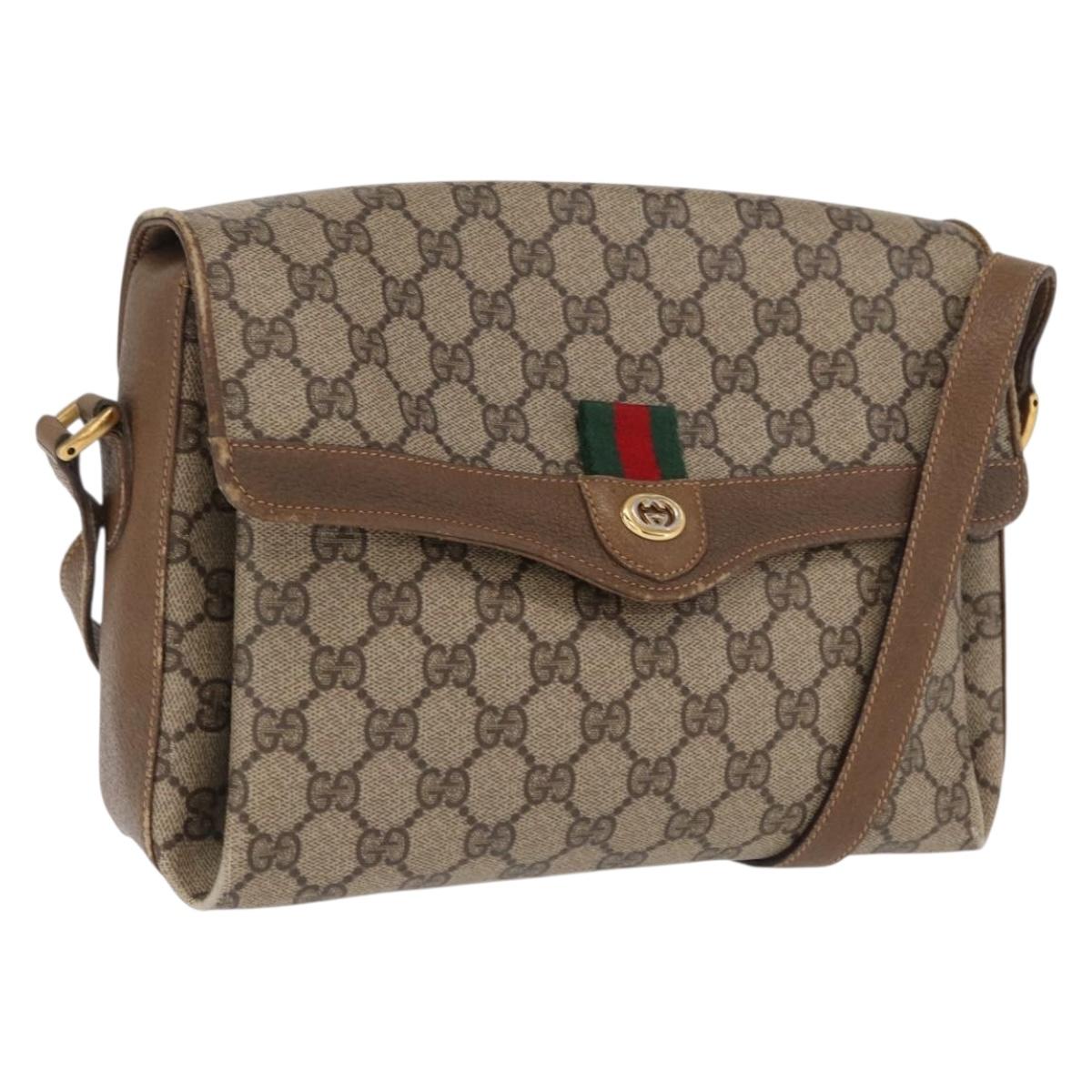 GUCCI GG Supreme Web Sherry Line Bag PVC Beige Gold 904 02 084 Auth ka1844