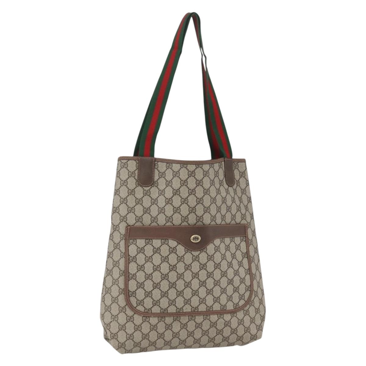 GUCCI GG Supreme Web Sherry Line Tote Bag PVC Beige Red 89 02 003 Auth ka1847A