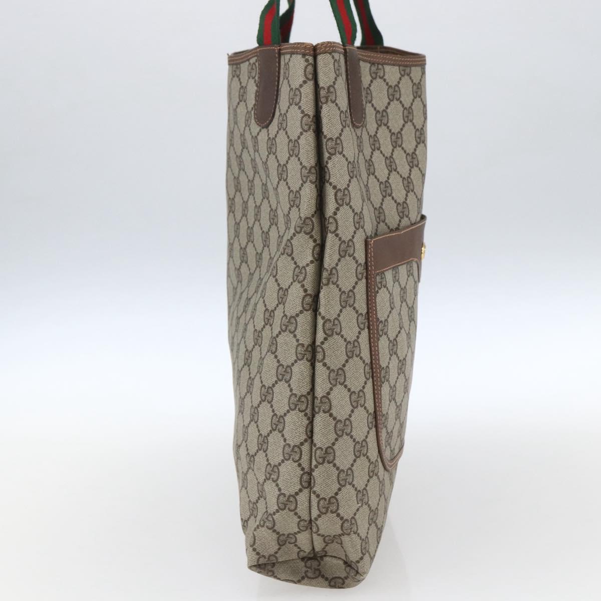 GUCCI GG Supreme Web Sherry Line Tote Bag PVC Beige Red 89 02 003 Auth ka1847A