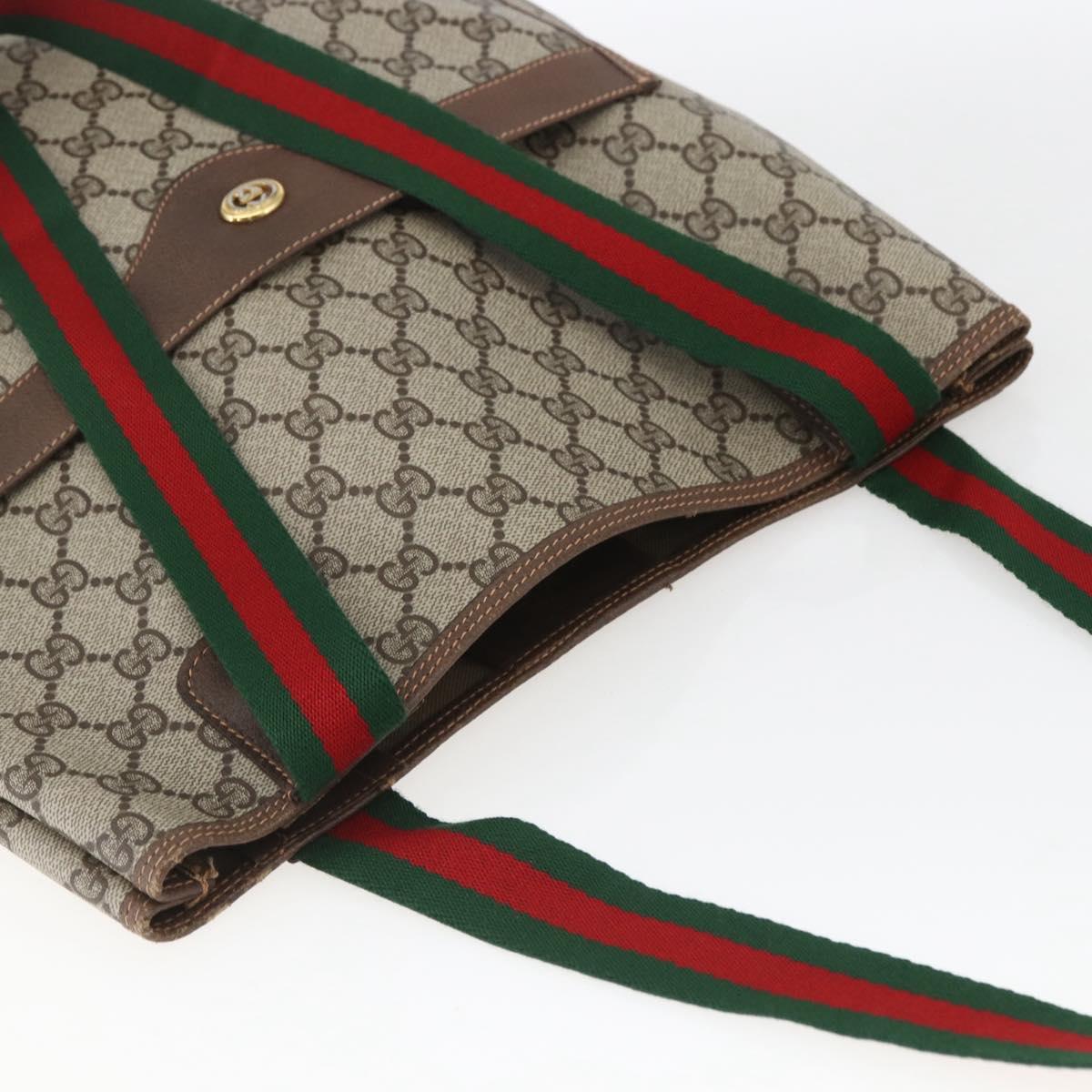 GUCCI GG Supreme Web Sherry Line Tote Bag PVC Beige Red 89 02 003 Auth ka1847A