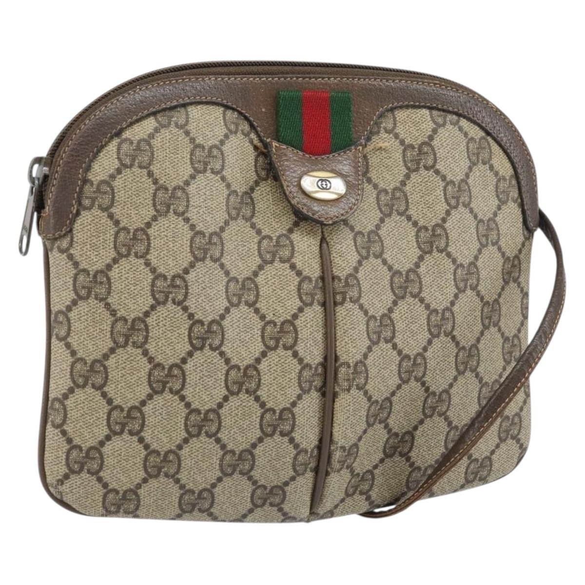 GUCCI GG Supreme Web Sherry Line Bag PVC Beige Gold 904 02 047 Auth ka1848
