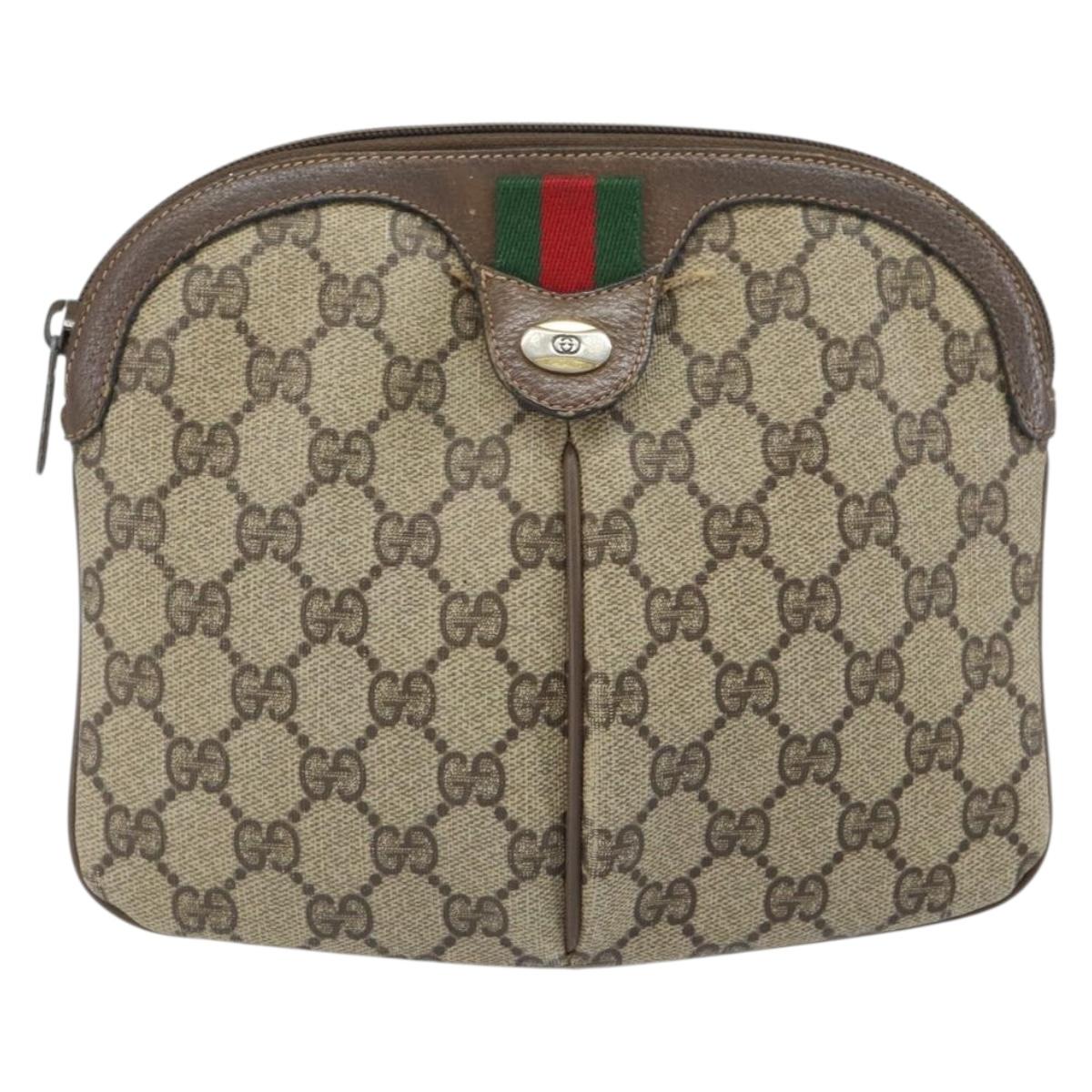 GUCCI GG Supreme Web Sherry Line Bag PVC Beige Gold 904 02 047 Auth ka1848