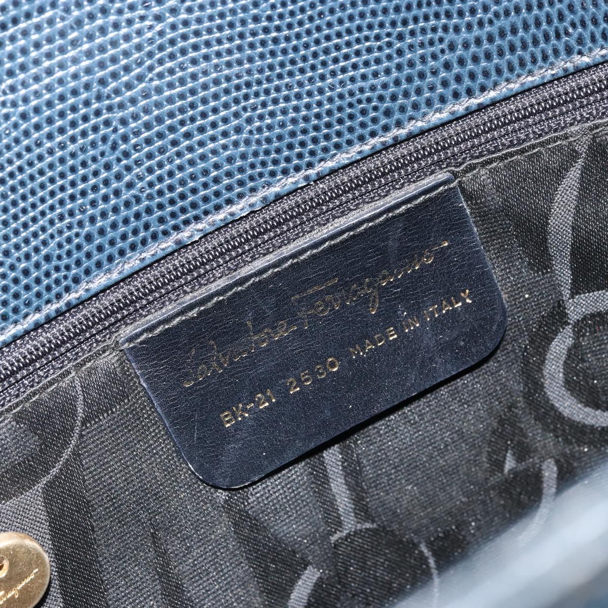 Salvatore Ferragamo Vala Tote Bag Leather Blue Gold Auth ka1850