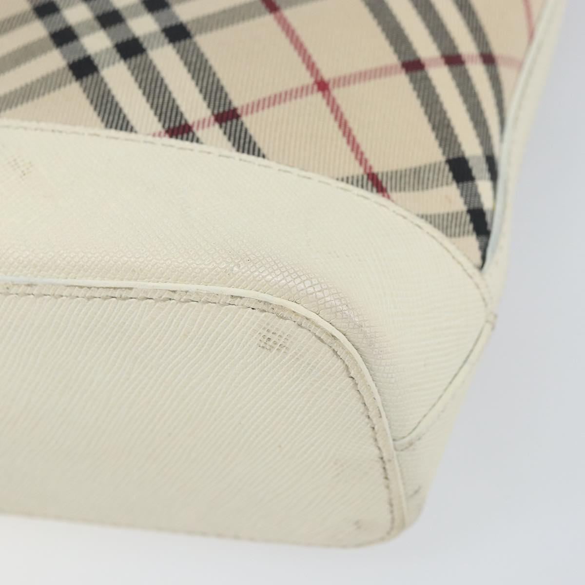 BURBERRY Nova Check Shoulder Bag Canvas Leather Beige Silver Auth ka1870