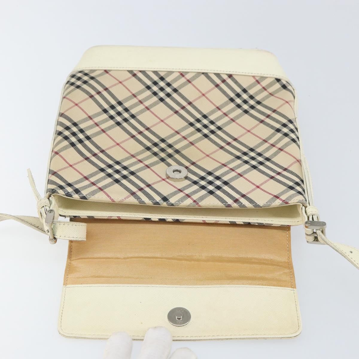 BURBERRY Nova Check Shoulder Bag Canvas Leather Beige Silver Auth ka1870